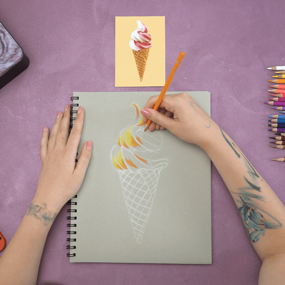 Ice Cream Cone Colored Pencil Drawing | LIVE Summer Art Camp for Kids | Day  1 - YouTube