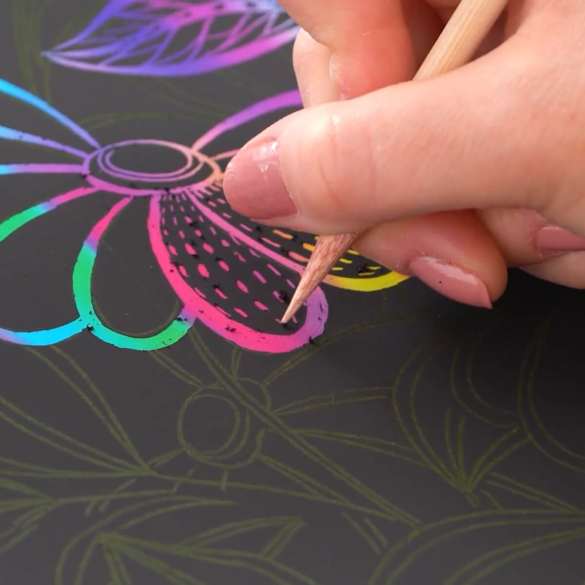 How To Use Scratch Art Paper For Drawing Easy Colorful Flowers