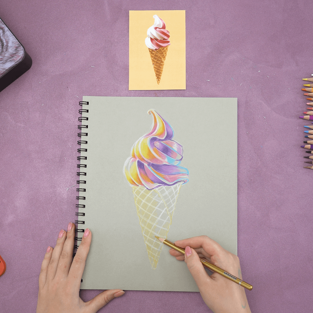 Ice Cream Cone Three Frozen Cones With Colored Pencils Backgrounds | JPG  Free Download - Pikbest