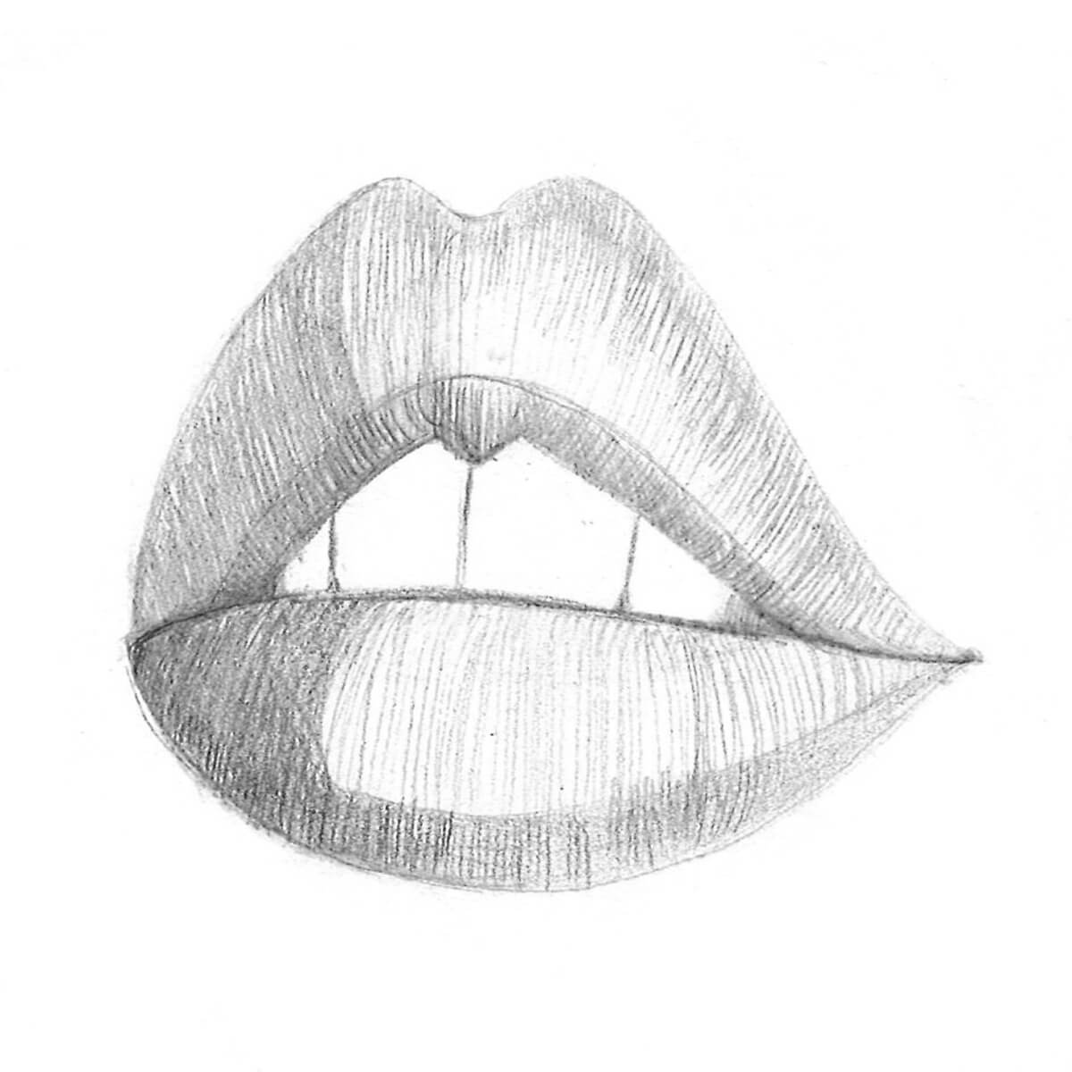 sad realistic mouth drawing