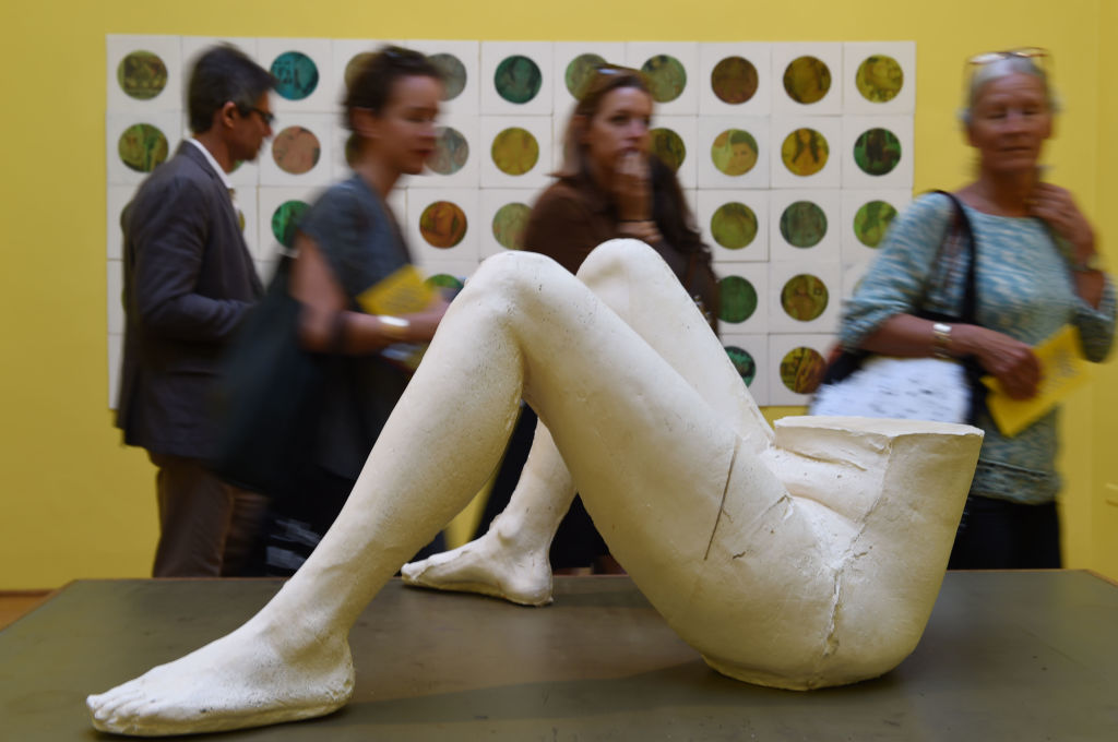 A piece by British artist Sarah Lucas at the 2015 Biennale in Venice, Italy