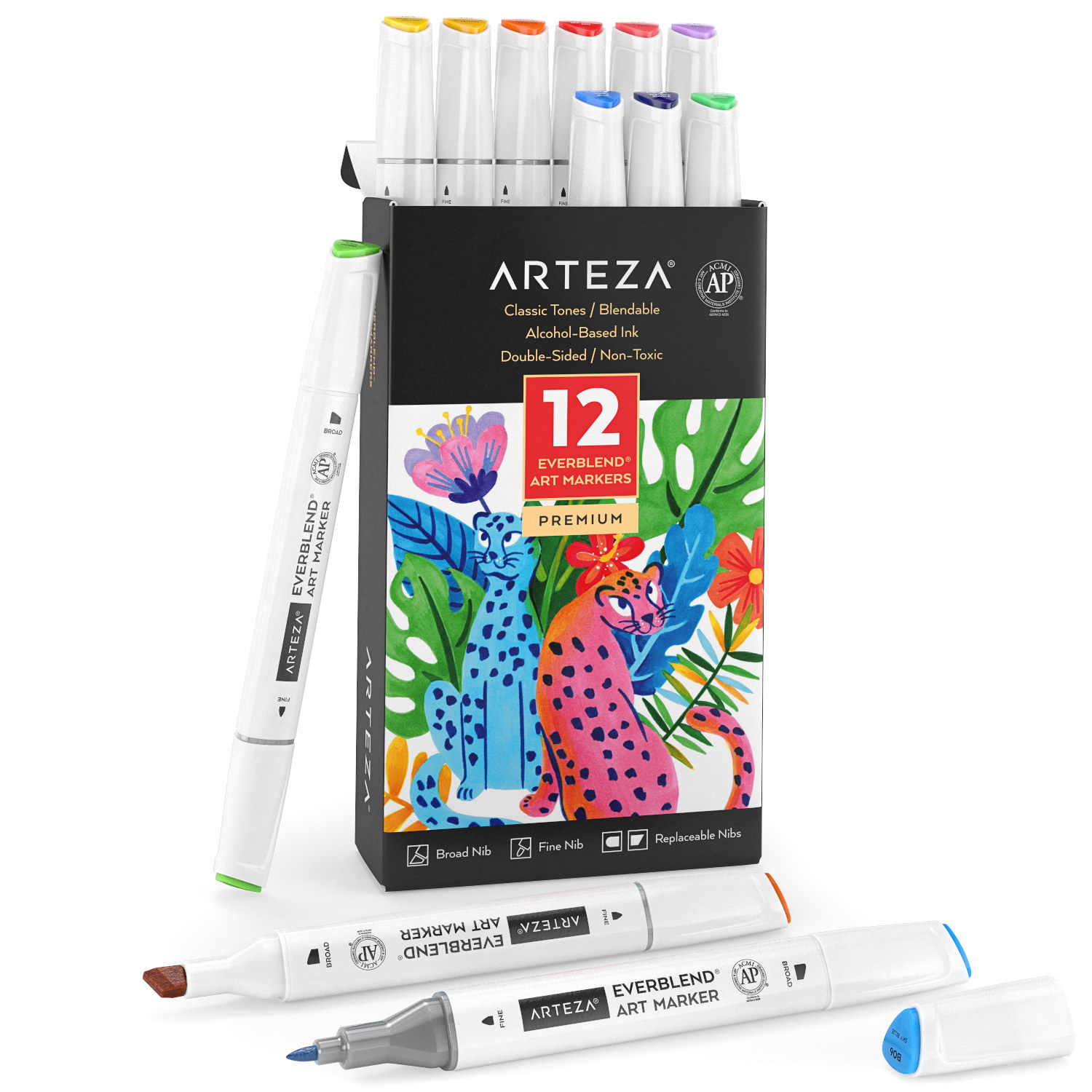 EverBlend Ultra Art Markers, Brush Nib, Tropical Tones - Pack of 36 | Arteza