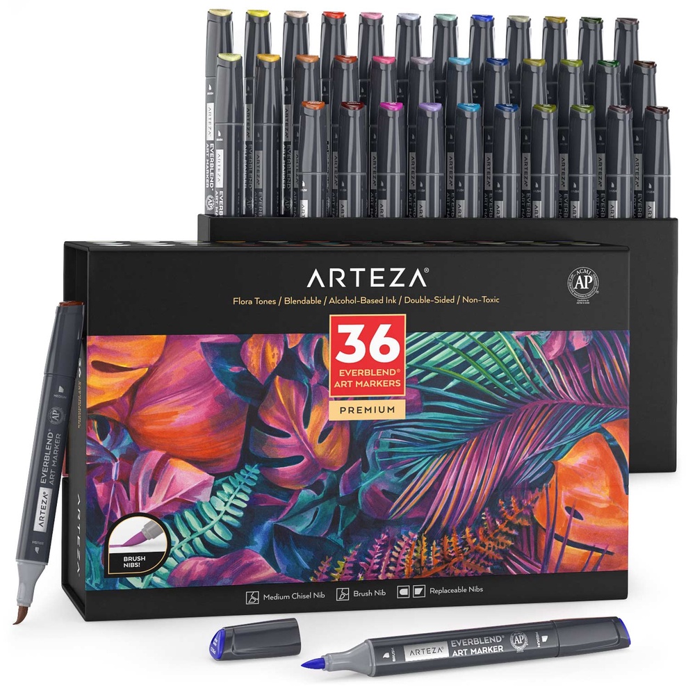 EverBlend Ultra Art Markers, Brush Nib, Flora Colors- Set of 36