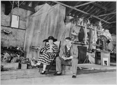 Pablo Picasso and Olga Khokhlova in the painting studio in London