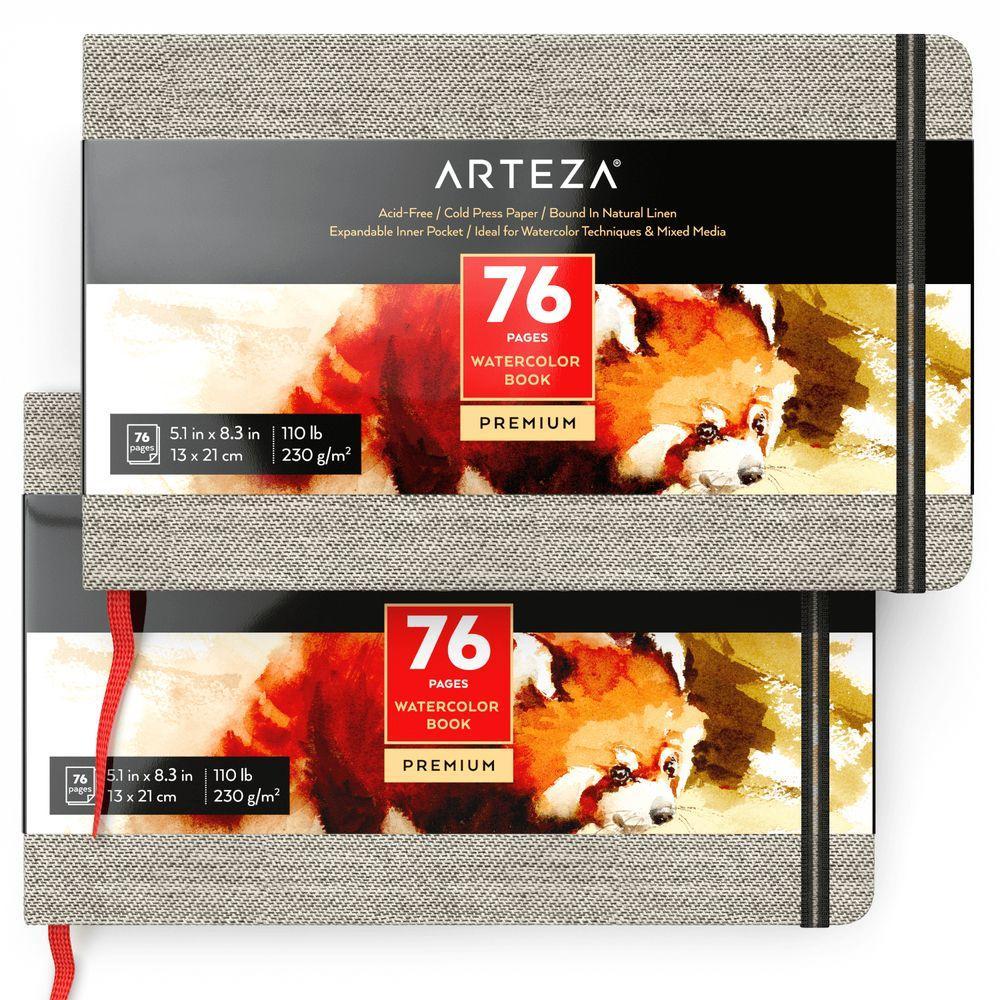 Arteza-Hardcover-Watercolor-Book-5-1-034-x-8-3-034-76-Pages-Pack-of-2
