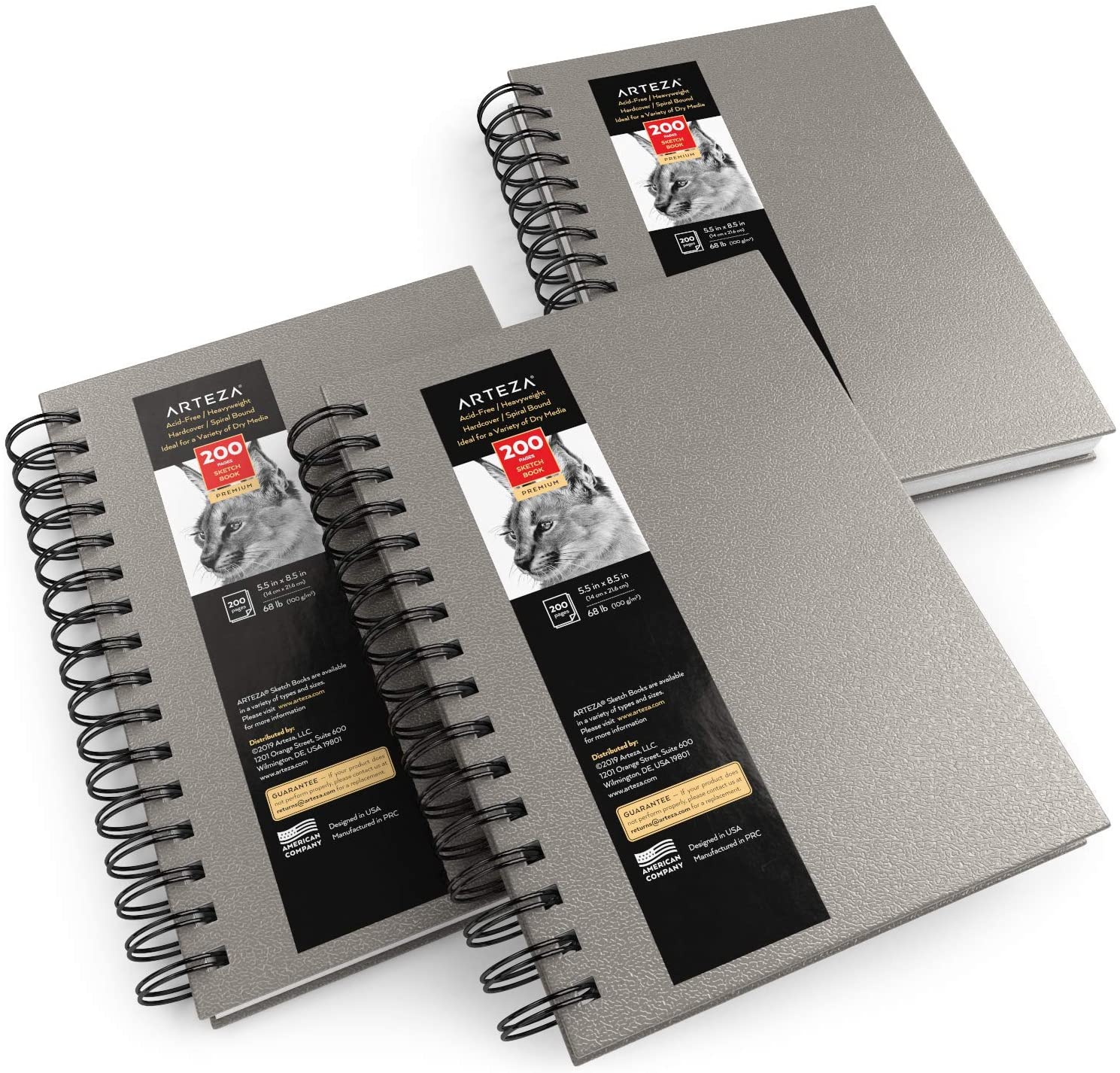 Sketchbook, Spiral-Bound Hardcover, Gray, 5.5x8.5” - Pack of 3