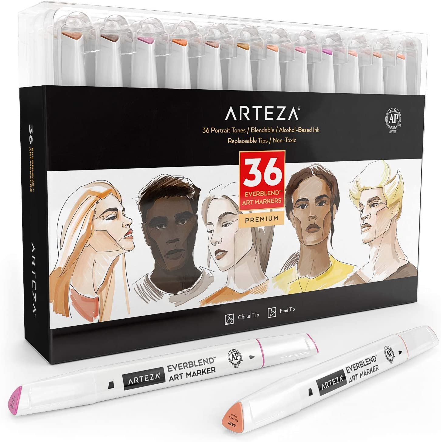 Art Markers, Portrait Tones - Set of 36 ARTEZA