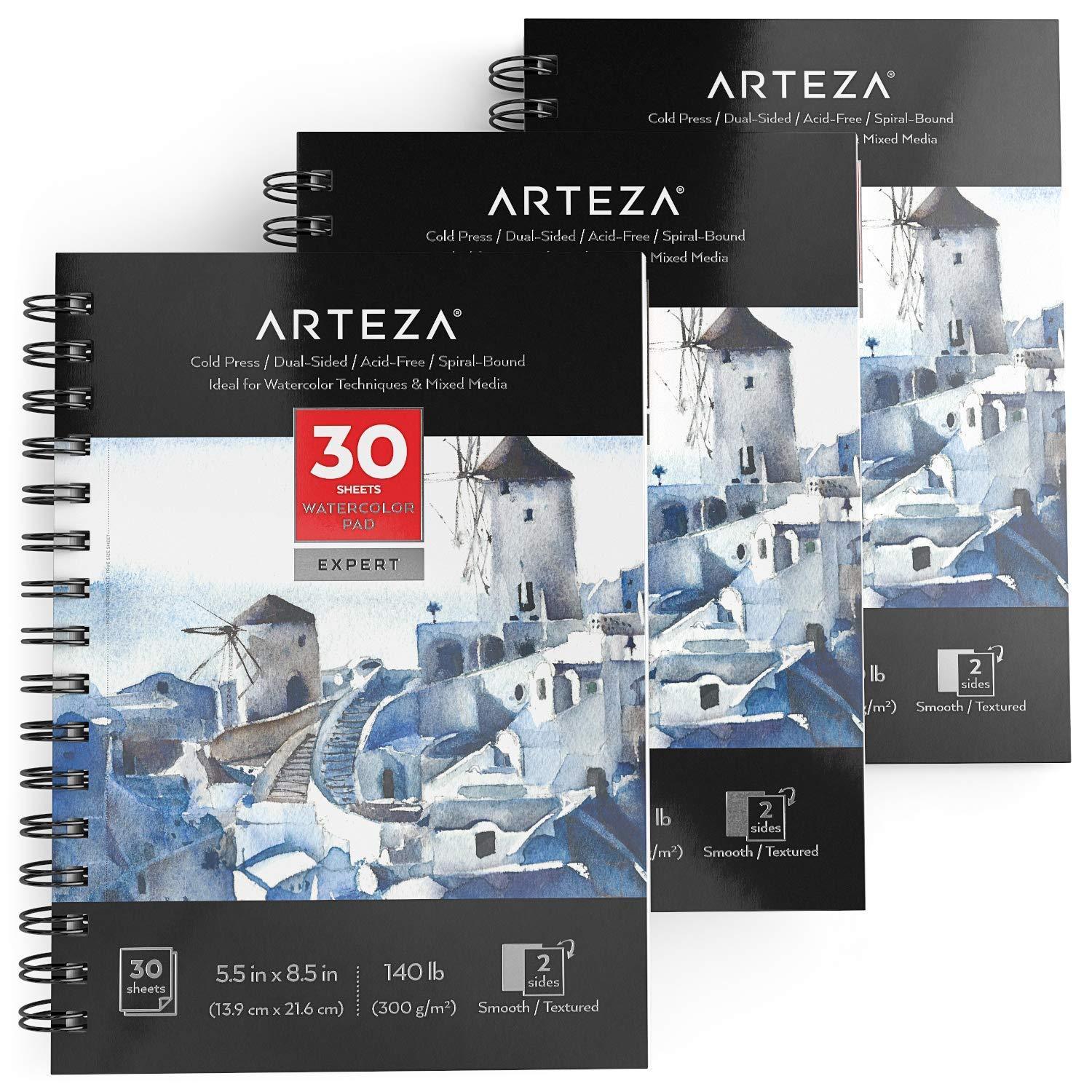 Ideal for Watercolor Techniques and Mixed Media Cold-Pressed ARTEZA 9x12 Expert Watercolor Pad Glue Bound 64 Sheets 2 Pack Acid-Free Watercolor Paper Pads 140lb/300gsm 32 Sheets Each 