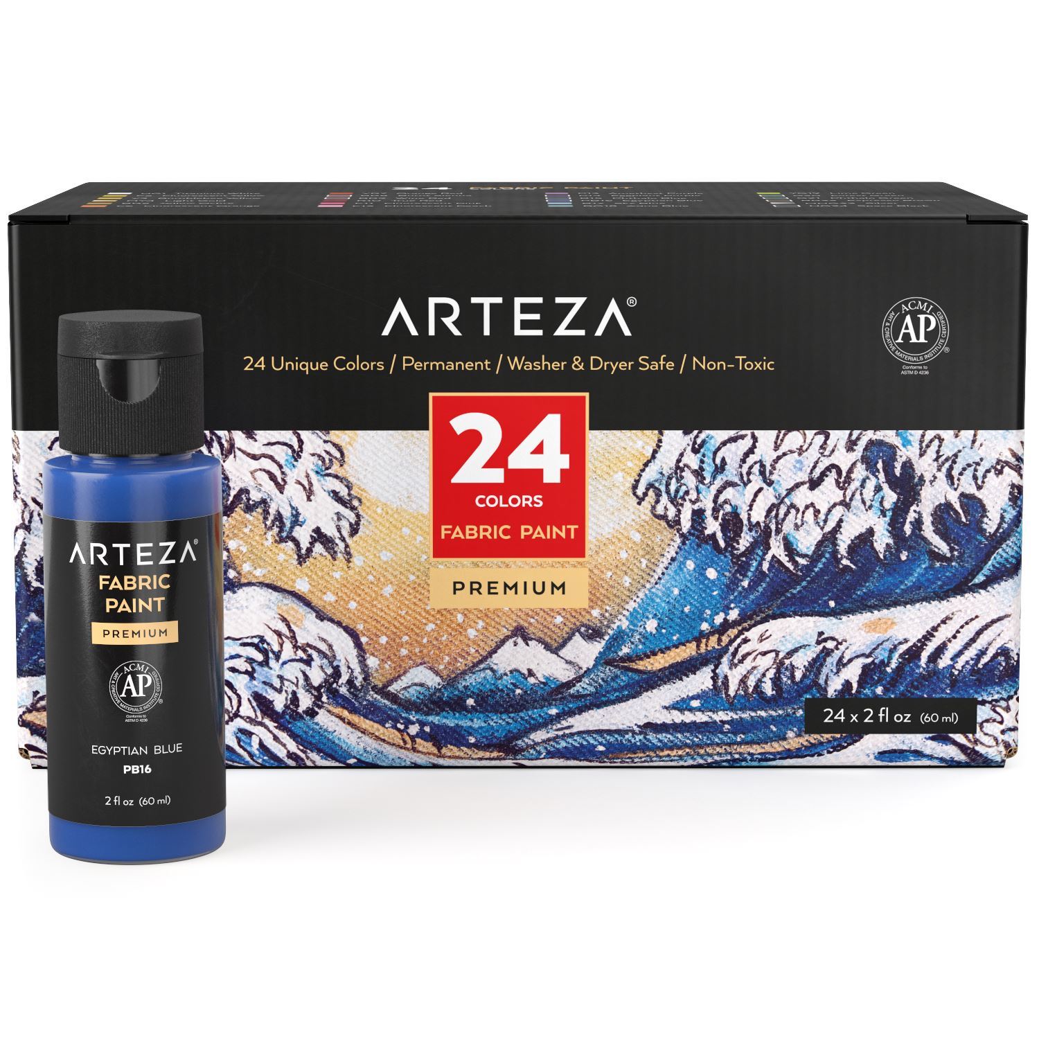 Fabric Paint Assorted Colors 60ml Bottles Set Of 24 Arteza