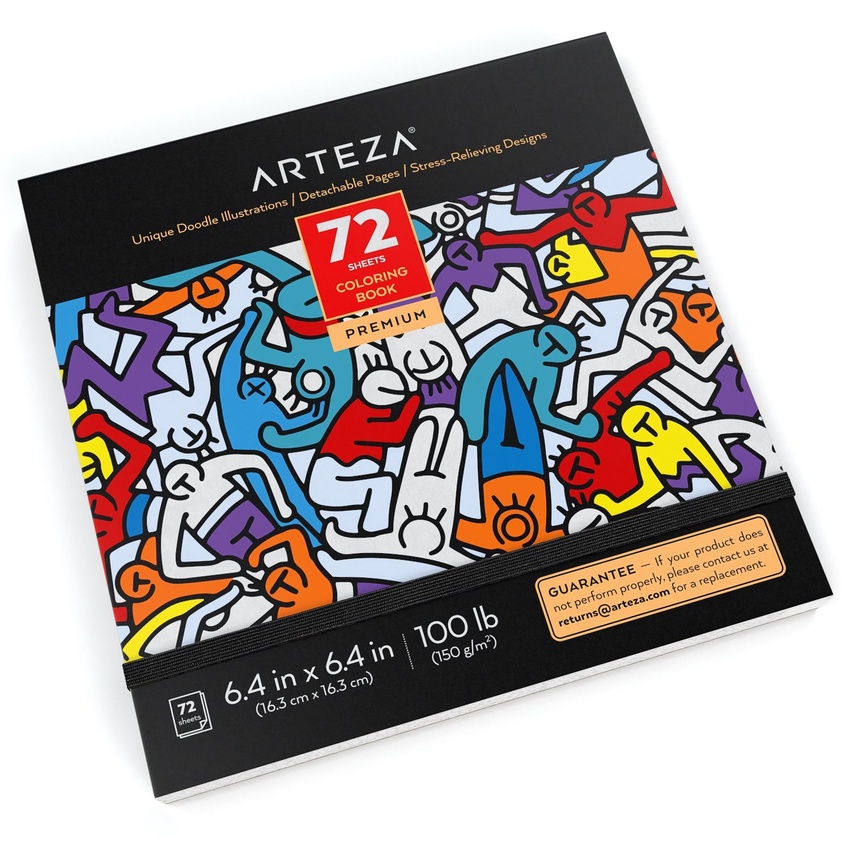 Coloring Book Doodle Illustrations Gray Outlines 72 Sheets Arteza