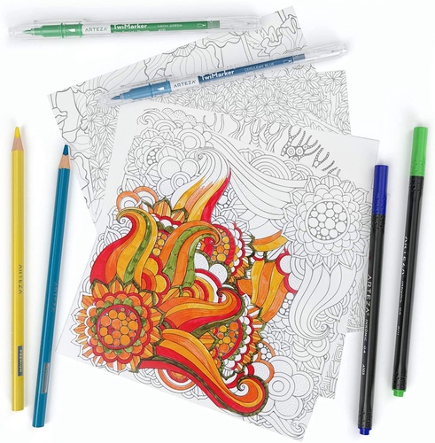 Download Coloring Book, Floral Illustrations, Gray Outlines | ARTEZA