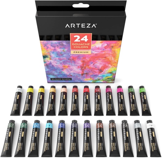 Gouache Premium Artist Paint 12ml Tubes Set Of 24 Arteza