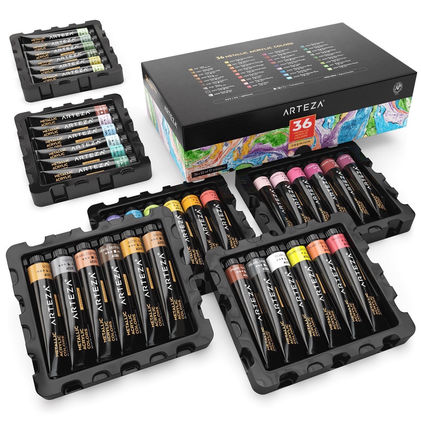 Metallic Acrylic Artist Paint 22ml Tubes Set Of 36 Arteza