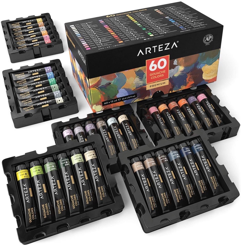 Gouache Premium Artist Paint 12ml Tubes Set Of 60 Arteza