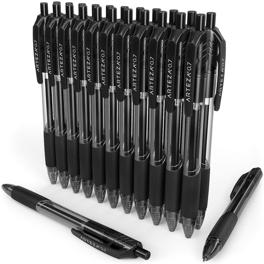 Retractable Black Gel Ink Pens - 24 