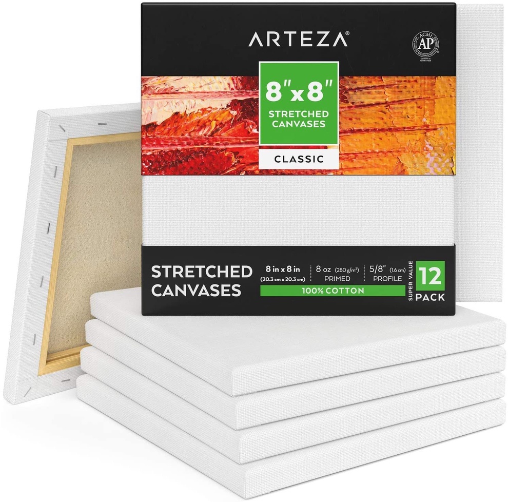 Stretched Canvas, Classic, 8 x 8 in Pack of 12 ARTEZA