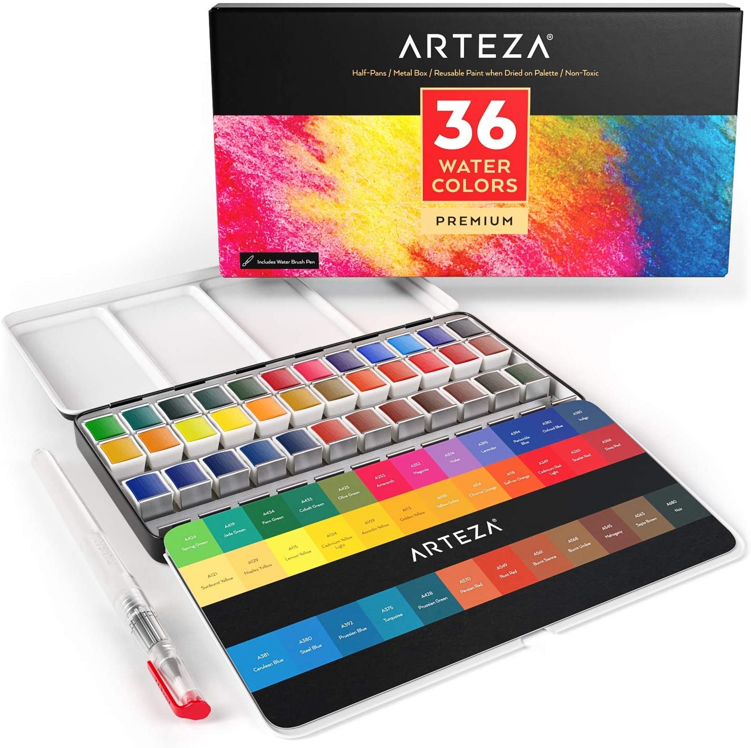 Watercolor Premium Artist Paint Half Pans Arteza We're here to develop the potential of every creator, wherever they are on their journey. watercolor premium artist paint half pans set of 36