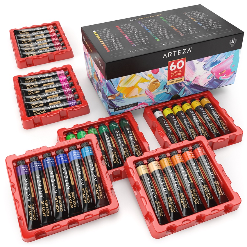 Acrylic Premium Artist Paint 22ml Tubes Set Of 60 Arteza