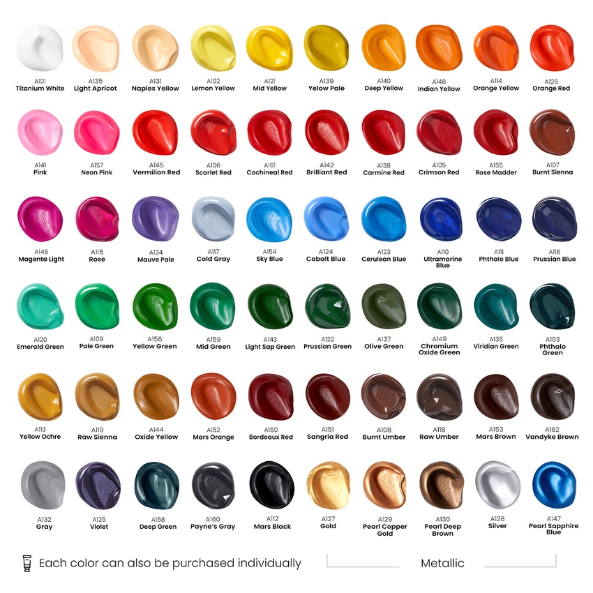 Acrylic Premium Artist Paint 22ml Tubes Set Of 60 Arteza
