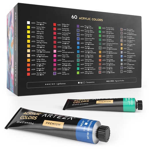 Acrylic Premium Artist Paint 22ml Tubes Set Of 60 Arteza