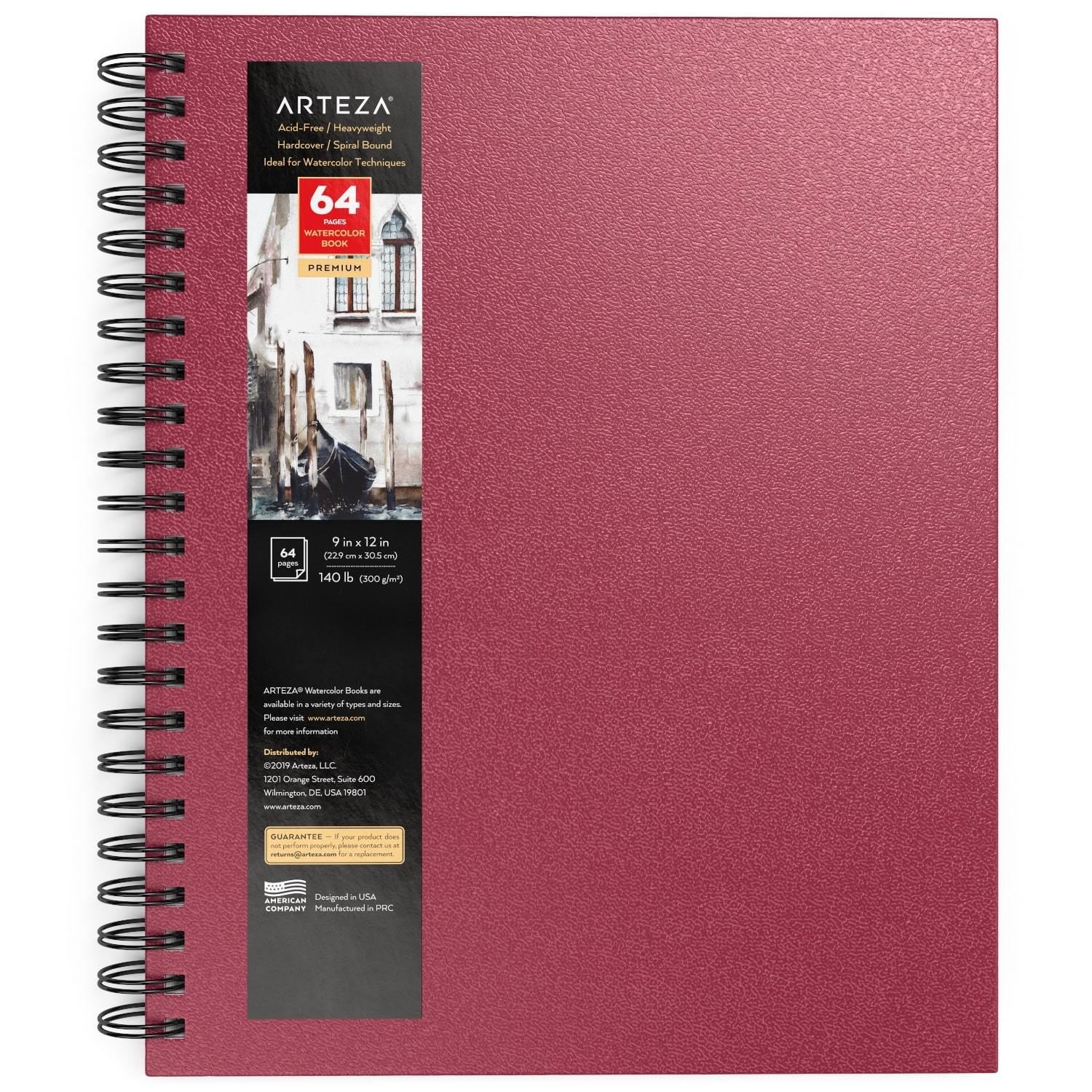 Watercolor Book, Spiral-Bound Hardcover, Pink, 9" x 12"