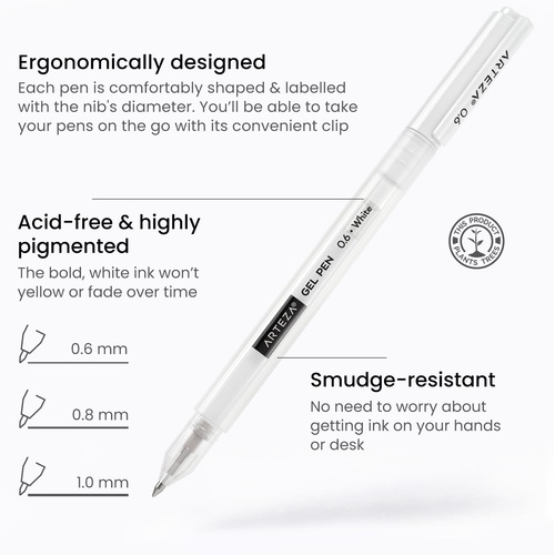 White Gel Pens - Set of 12 | ARTEZA