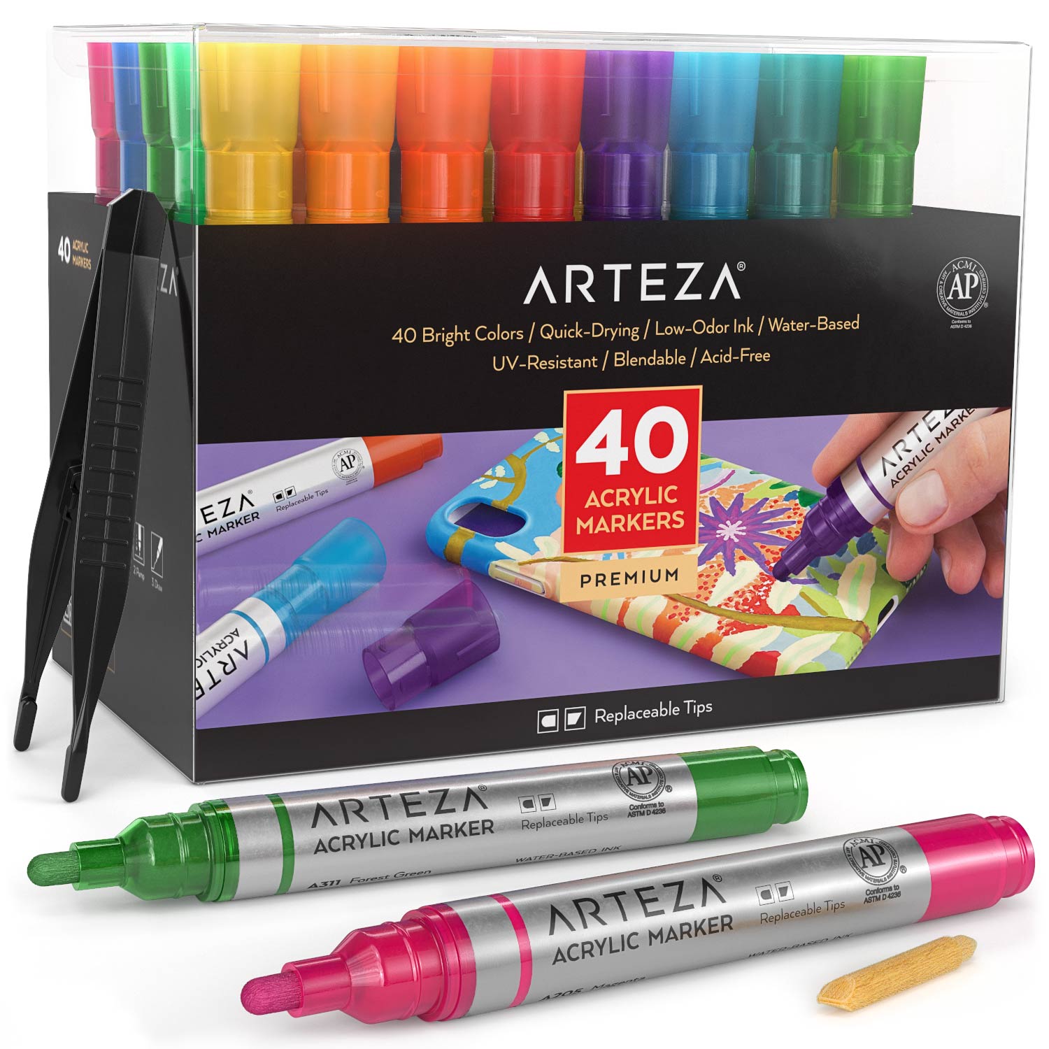 Acrylic Markers - Set of 12, Paint Pens for Wood, Paper, Metal, Glass