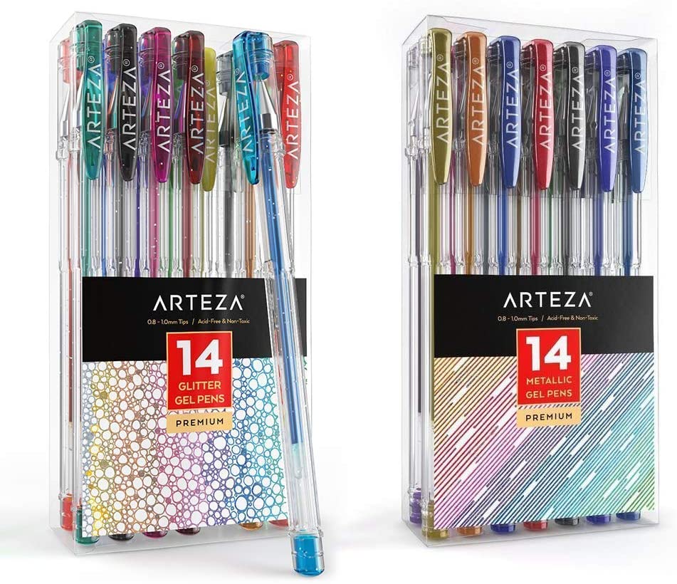 boksen Te voet camera Glitter and Metallic Gel Pens Bundle | ARTEZA