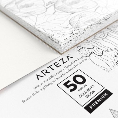 Coloring Book, 9" x 9", Floral Illustrations, 50 Sheets | ARTEZA