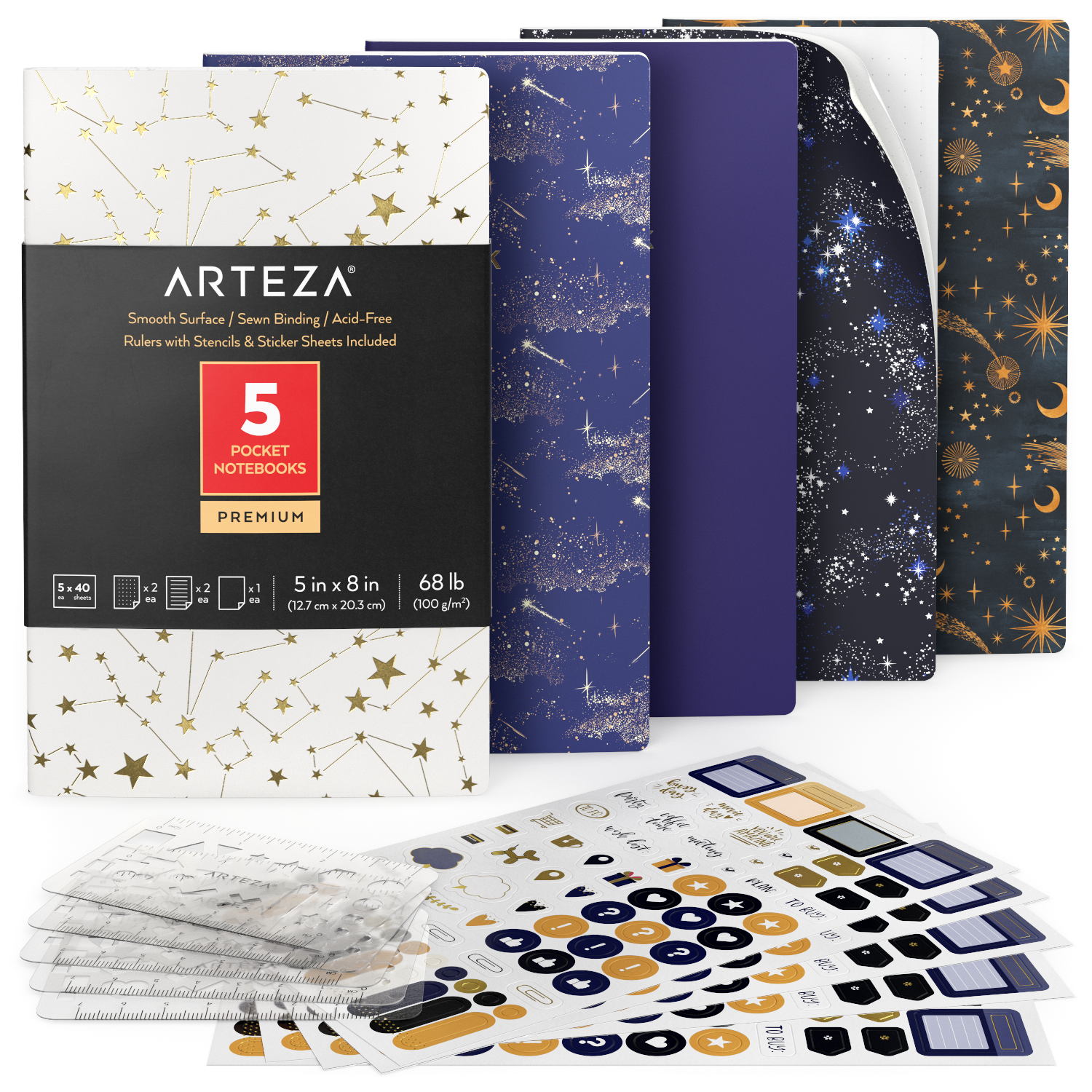 Hardcover Journals with Bookmark Ribbon Arteza 3.5x5.5 Mini Sketch Book Pocket Notebooks 118lb/175gsm for a Variety of Dry Media 88 Pages per Pad Inner Pocket and Elastic Strap
