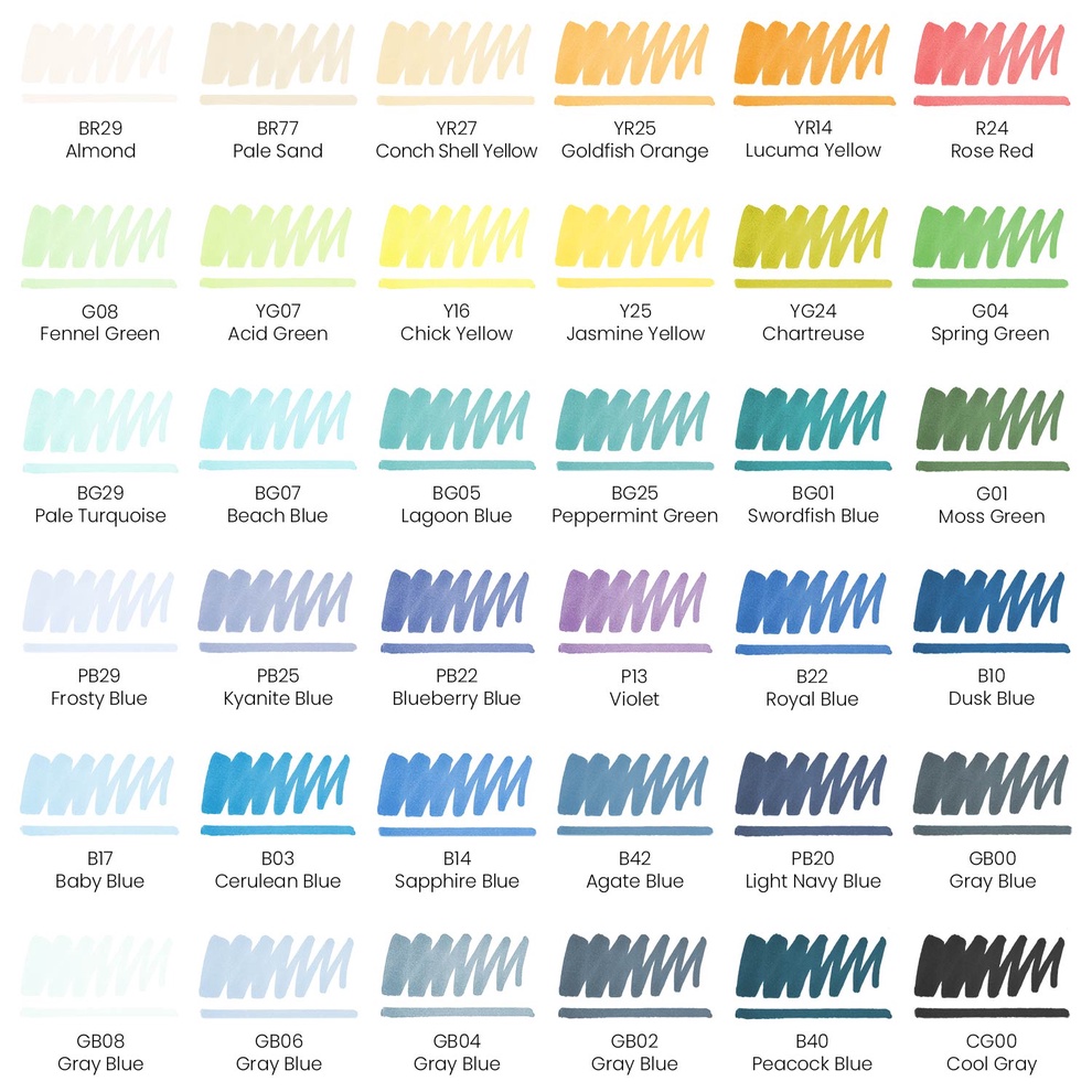 EverBlend Ultra Art Markers, Ocean Tones - 36 Colors | ARTEZA